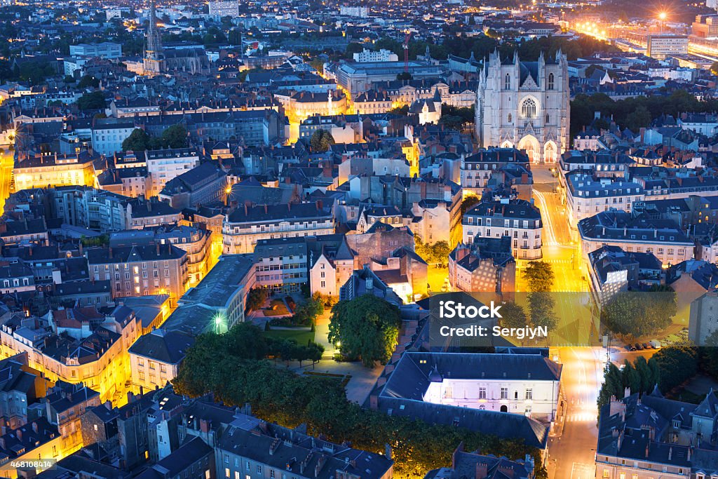 Nantes city at a summer night Aerial view of Nantes at a summer night Nantes Stock Photo