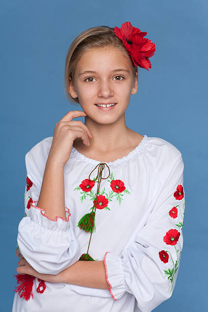istock Ukrainian girl against the blue background 468108572