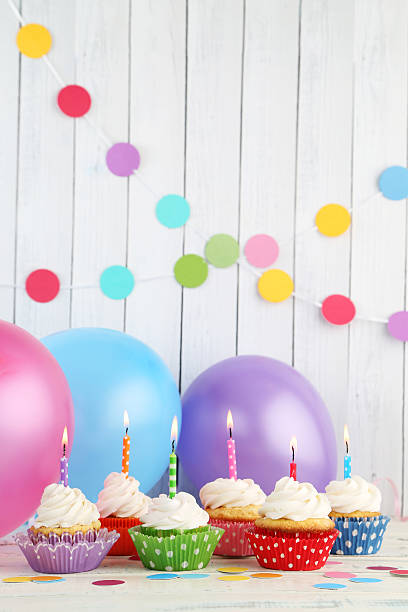 istock Colorful birthday cupcakes, balloons and decorations 468108686