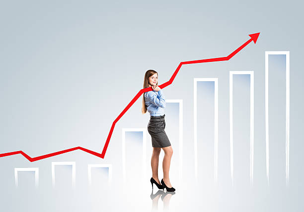 istock Woman with statistics curve 468110671