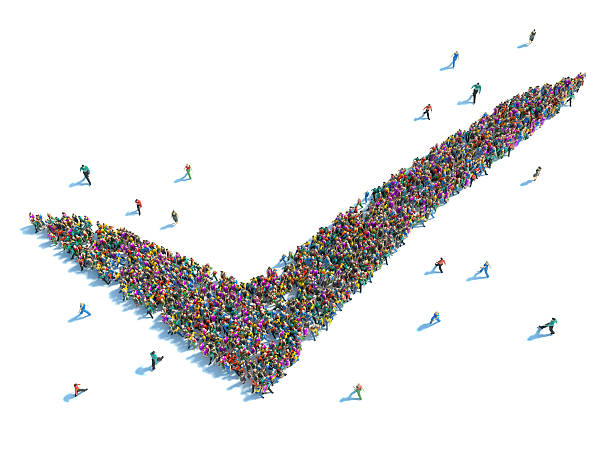 istock People that agree. group of people in  shape check mark 468110894