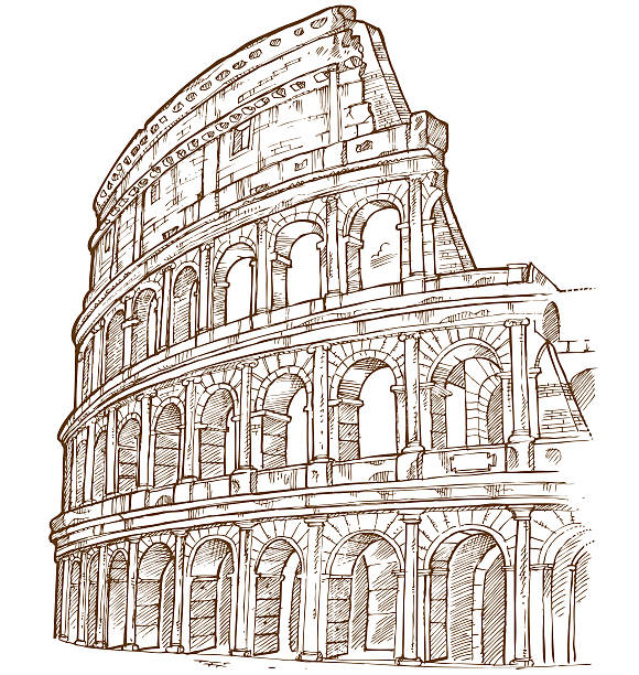 bildbanksillustrationer, clip art samt tecknat material och ikoner med illustration of the colosseum in brown and white - ancient rome forum