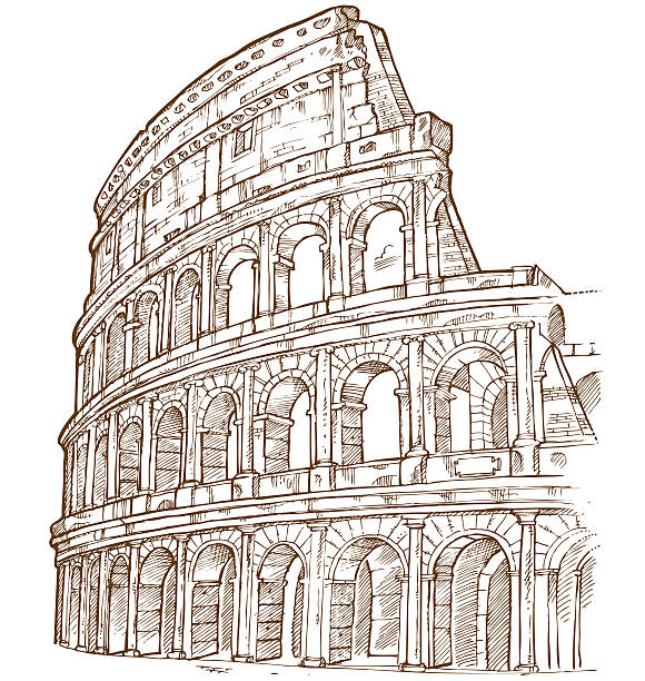 Illustration of the colosseum in brown and white colosseum hand draw isolated on white background coliseum rome stock illustrations