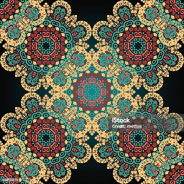 Seamless Paisley Mandala Abstract Pattern Tiled Vector Asian Ornate Print Stock Illustration - Download Image Now