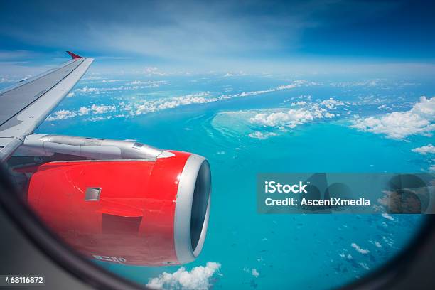 Flying Over The Carribean Ocean Stock Photo - Download Image Now - Airplane, Barbados, Flying