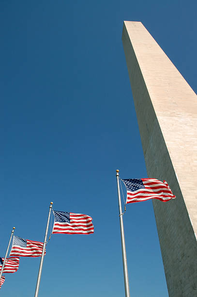 American Flags at the Washington Monument, DC, USA