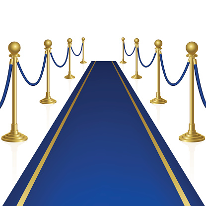 Blue carpet with guard. Clipping Mask. Mesh.