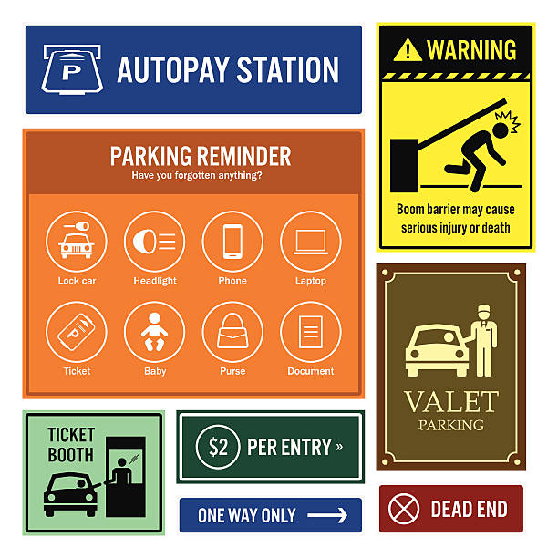 parking przypomnienia i informacje życiowych signboards - valet parking stock illustrations