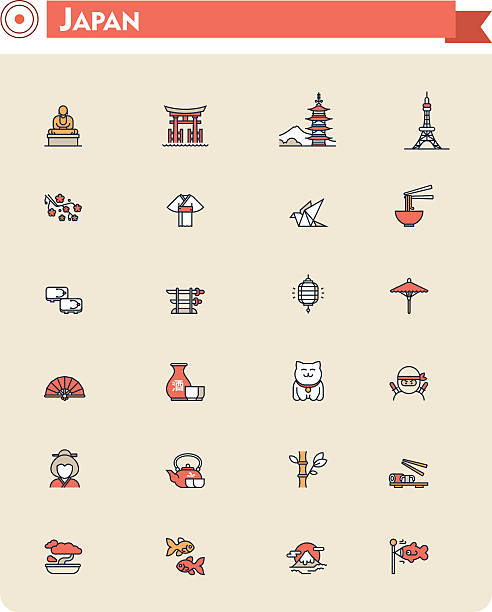 Japan travel icon set Set of the Japan traveling related icons geta sandal stock illustrations