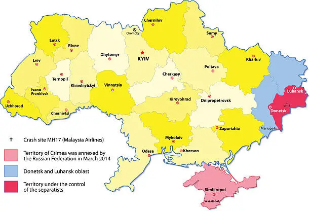 Vector illustration of ukraine map. events 2014-2015