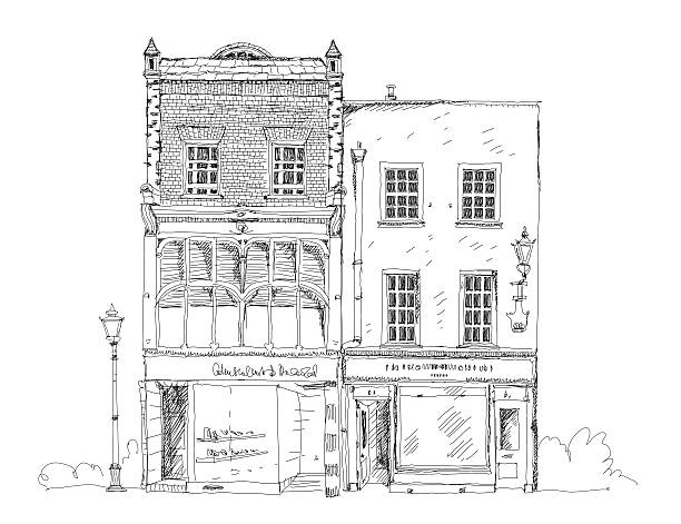 old english タウンハウスボンドストリート、ロンドンに入ります。スケッチコレクション - looking through window individuality old architecture点のイラスト素材／クリップアート素材／マンガ素材／アイコン素材