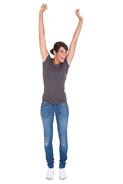 istock Happy Woman With Arm Raised 468127575