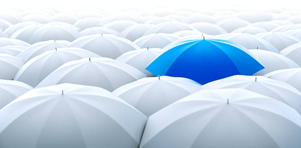 istock Blue umbrella. Different, leader, unique, boss, individuality, original, special concept 468127886