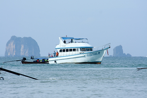 Krabi, Thailand - March 12, 2012: Travel boat at Ao Nang Beach. Many boat to Phi Phi island. Krabi Province, thailand.