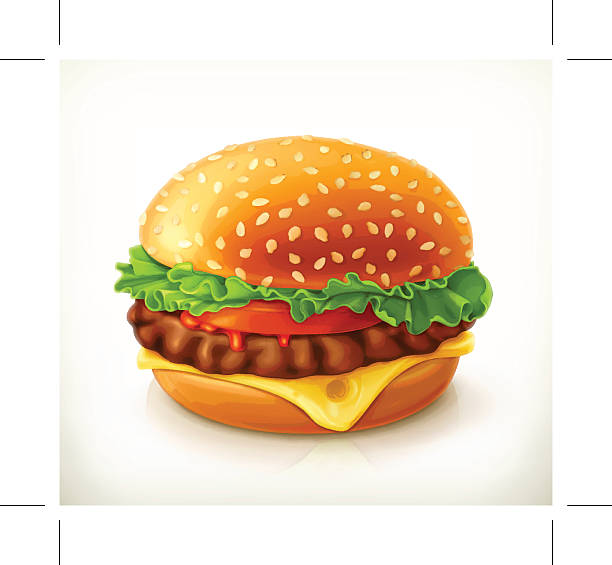 hamburger, vektor-symbol - three dimensional hamburger unhealthy eating isolated on white stock-grafiken, -clipart, -cartoons und -symbole