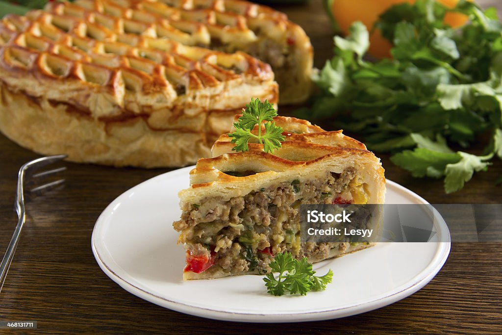 Homemade pie with meat. Baked Stock Photo