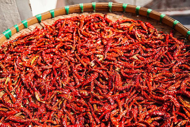 Red pepper being sold at the market in Chiang Rai, Thailand.