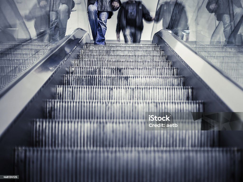 Underground Elevator with motion blur and blue tint Underground Elevator Staircase with motion blur and blue tint Activity Stock Photo
