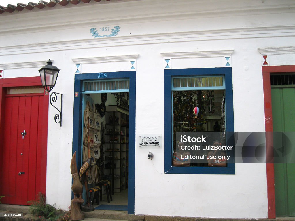 Trade installed in colonial building Paraty, Rio de Janeiro, Brazil - February 5, 2015: Trade installed in colonial building in the historic center of Paraty, Rio de Janeiro, Brazil. 2015 Stock Photo