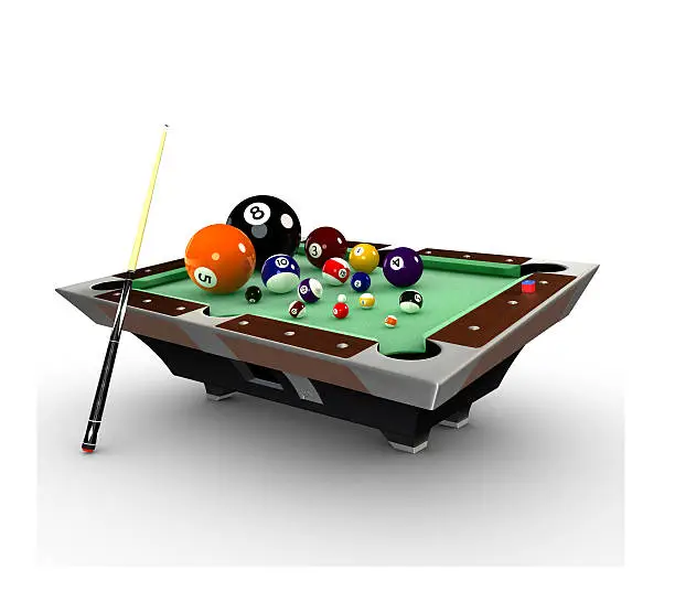 3d deformed Billiards pool table , balls,chalk and cue-stick