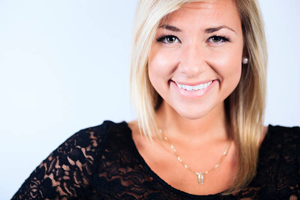 istock Beautiful blonde woman posing standing facing the camera. 468153880