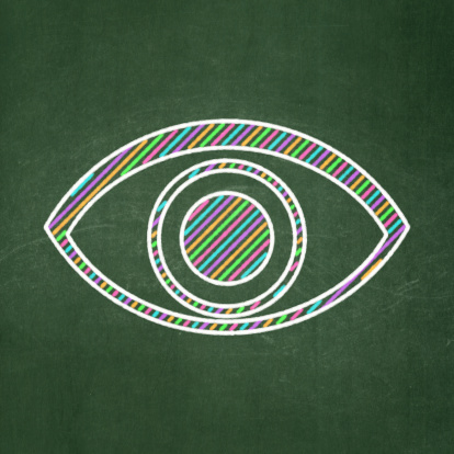 Privacy concept: Eye icon on Green chalkboard background, 3d render
