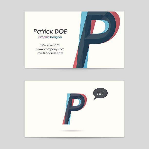 벡터 명함이 형판-알파벳 p - symbol communication business card men stock illustrations