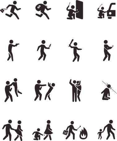 A set of pictograms representing criminal, robber, burglar, kidnapper rapist, and thief. Related vector icons for your design and application.