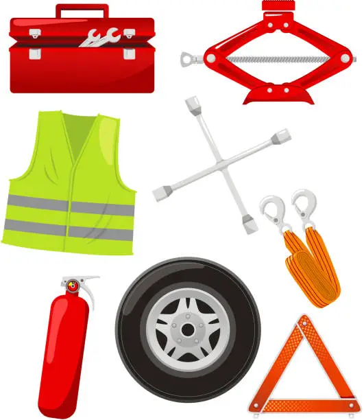 Vector illustration of Roadside emergency vehicle road kit