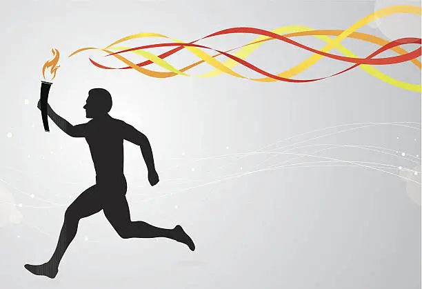 Vector illustration of Runner with torch and colourful ribbons