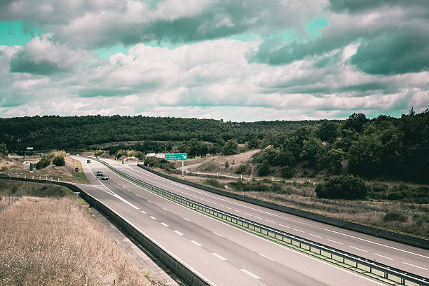 Highway through France at summer time. Top view