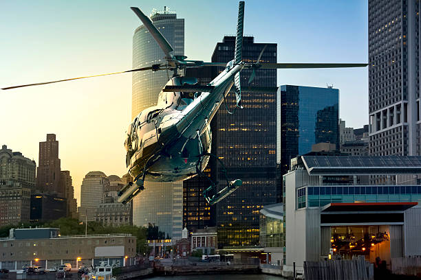 istock Helicopter flying Manhattan south skyline 468158682