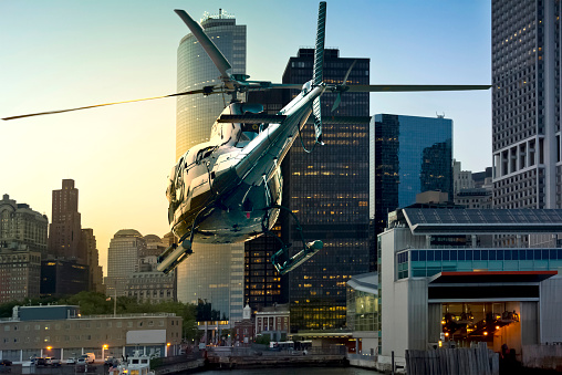 Helicopter flies through Manhattan South