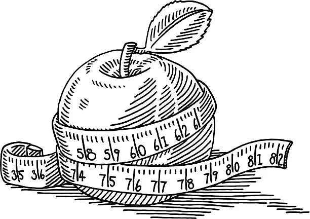 Vector illustration of Healthy Apple Measuring Tape Drawing