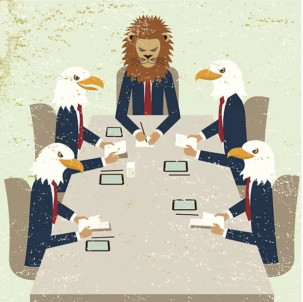 Vector illustration of Bussiness men meeting company animal eagle lion CEO