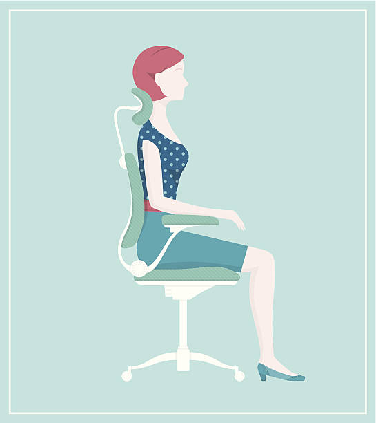 zdrowe postawa-ergonomicznym krzesłem - pain human neck working rear view stock illustrations
