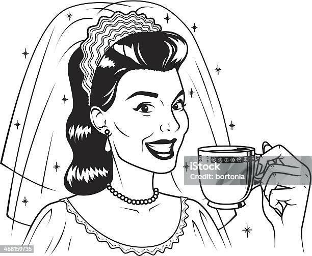 Ilustración de Vintage Novia Con Café y más Vectores Libres de Derechos de Café - Bebida - Café - Bebida, Novia - Boda, Adulto