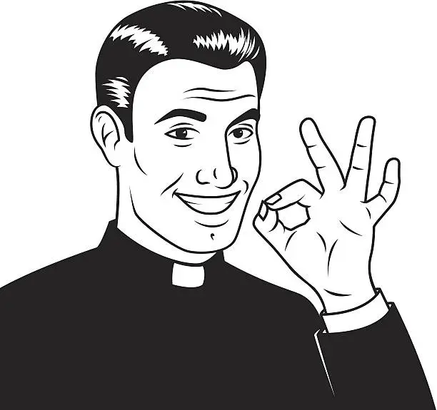 Vector illustration of Retro Styled Priest Giving an OK Sign