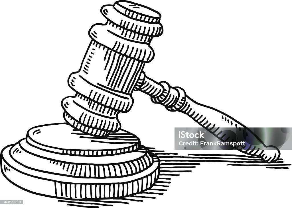 Gavel And Soundblock Justice Drawing Hand-drawn vector drawing of a Gavel And Soundblock, Justice Concept. Black-and-White sketch on a transparent background (.eps-file). Included files are EPS (v10) and Hi-Res JPG. Gavel stock vector