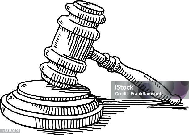 Gavel And Soundblock Justice Drawing Stock Illustration - Download Image Now - Gavel, Hammer, Law