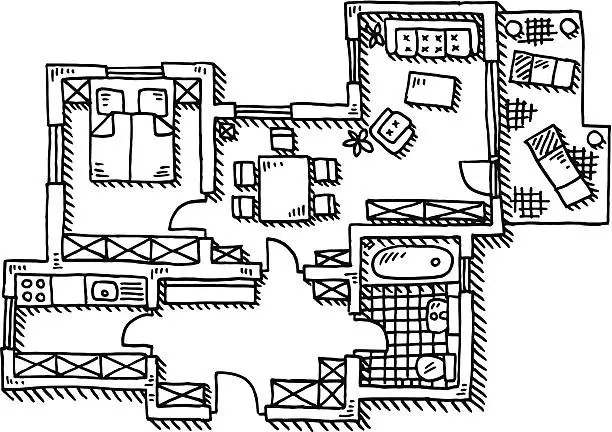 Vector illustration of Apartment Floor Plan Drawing