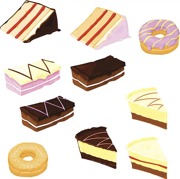 Vector illustration of Dessert Cakes, Donuts and Biscuits