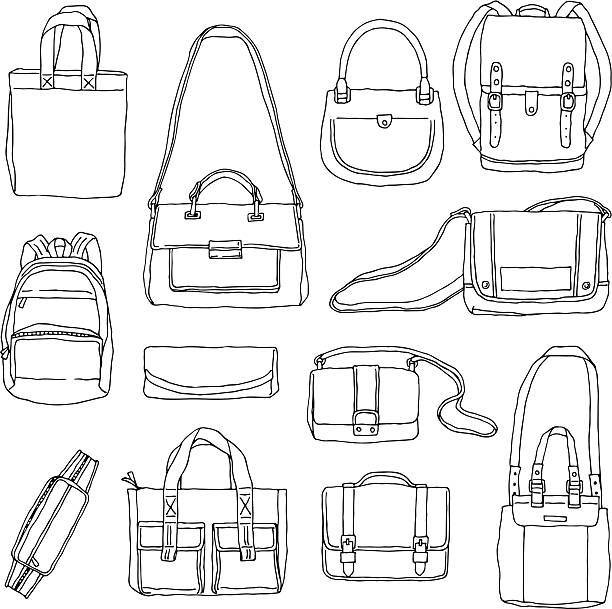 ilustraciones, imágenes clip art, dibujos animados e iconos de stock de bolsas de dibujo a mano - purse bag isolated fashion