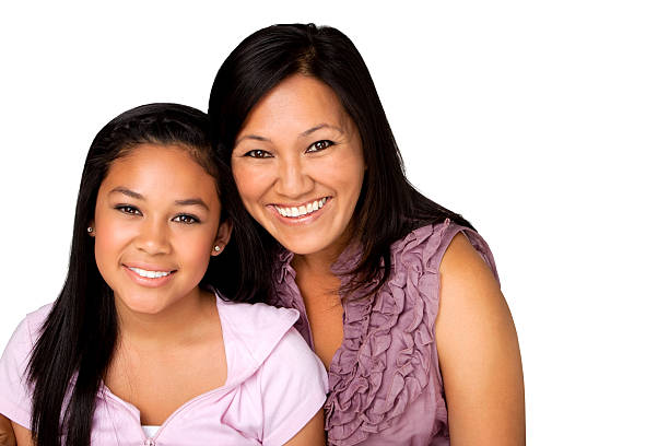 Mother and daughter are having a family moment together. Film grain applied, AdobeRGB profile.