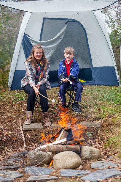 campeggio: marshmallow arrostire per smores - mahone bay foto e immagini stock