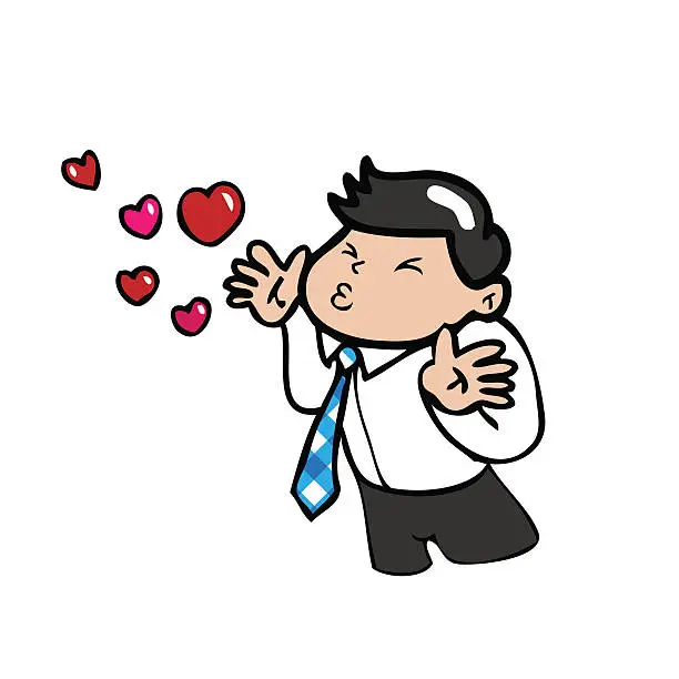 Vector illustration of Businessman blowing love hearts