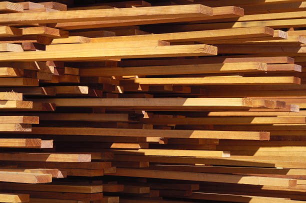 istock Close-up Stack of Just Milled Redwood Lumber 468163875