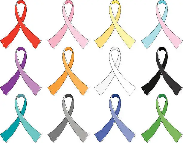 Vector illustration of Loosely Drawn Awareness Ribbons