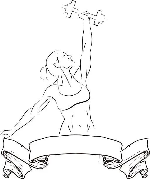 Vector illustration of Girl holding weights.