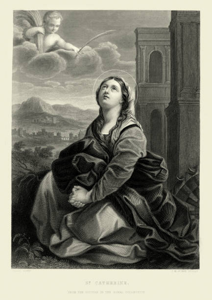 Saint Catherine Vintage engraving of Saint Catherine pushkin st petersburg stock illustrations